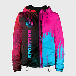 Куртка с капюшоном женская Sporting - neon gradient: по-вертикали, цвет: 3D-черный