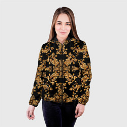 Куртка с капюшоном женская Золотая гжель узор цветы, цвет: 3D-черный — фото 2