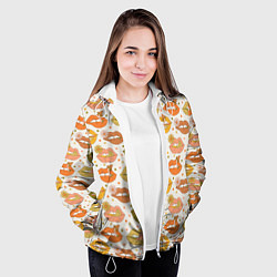 Куртка с капюшоном женская Губы и цветы поп арт хиппи, цвет: 3D-белый — фото 2