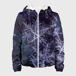 Куртка с капюшоном женская Снежинки макро фото, цвет: 3D-белый