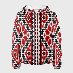 Куртка с капюшоном женская Вышивка геометрический узор крест, цвет: 3D-белый