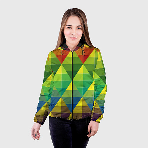 Женская куртка Узор из разноцветных фигур / 3D-Черный – фото 4
