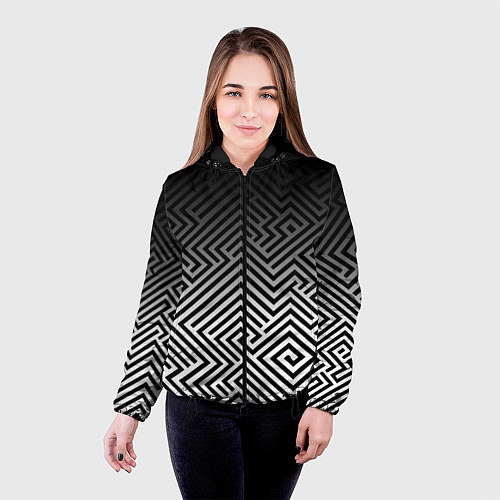 Женская куртка Геометрические узоры с градиентом / 3D-Черный – фото 4