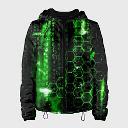 Куртка с капюшоном женская Зелёный программный код, цвет: 3D-черный