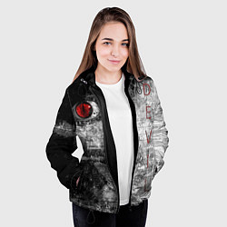 Куртка с капюшоном женская Дьявольские женские глаза с буквами на чб фоне, цвет: 3D-черный — фото 2