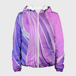 Куртка с капюшоном женская Волнообразные абстрактные розовые паттерны, цвет: 3D-белый