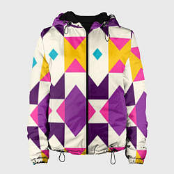 Куртка с капюшоном женская Геометрический цветной орнамент, цвет: 3D-черный