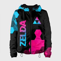 Куртка с капюшоном женская Zelda - neon gradient: надпись, символ, цвет: 3D-черный