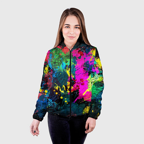 Женская куртка Разноцветные кляксы красов / 3D-Черный – фото 4