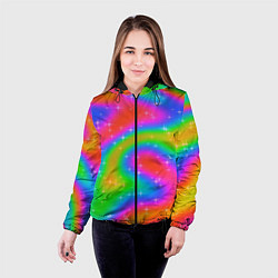 Куртка с капюшоном женская Световые блики на радужном фоне, цвет: 3D-черный — фото 2