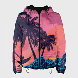 Куртка с капюшоном женская Человек отдыхает в гамаке под пальмами, цвет: 3D-черный