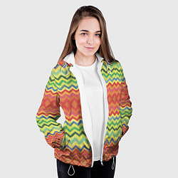 Куртка с капюшоном женская Уютный красно-зеленый зигзаг, цвет: 3D-белый — фото 2