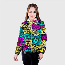 Куртка с капюшоном женская Психоделические манулы, цвет: 3D-белый — фото 2