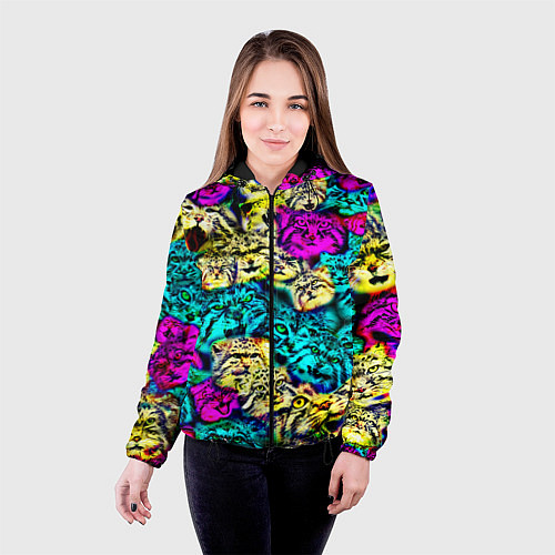 Женская куртка Психоделические манулы / 3D-Черный – фото 4
