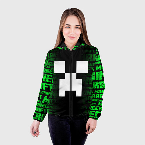 Женская куртка Лицо Крипера - Майнкрафт / 3D-Черный – фото 4