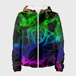 Куртка с капюшоном женская Разноцветный неоновый дым, цвет: 3D-белый