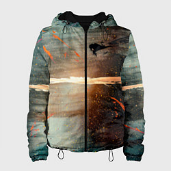 Куртка с капюшоном женская Светло-синий абстрактный фон и брызки красок, цвет: 3D-черный