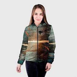 Куртка с капюшоном женская Светло-синий абстрактный фон и брызки красок, цвет: 3D-черный — фото 2