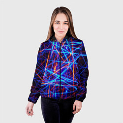 Куртка с капюшоном женская Красно-синие неоновые линии, цвет: 3D-черный — фото 2