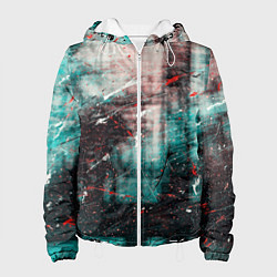 Куртка с капюшоном женская Абстрактные силуэты и тени с красками, царапинами, цвет: 3D-белый