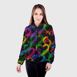 Куртка с капюшоном женская Граффити - неоновые сердца, цвет: 3D-черный — фото 2