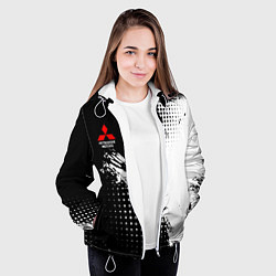 Куртка с капюшоном женская Mitsubishi - черно-белая абстракция, цвет: 3D-белый — фото 2