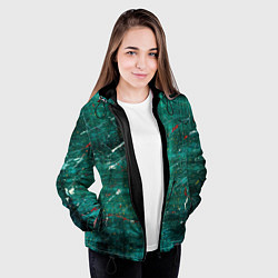 Куртка с капюшоном женская Светло-зелёный туман, краски и царапины, цвет: 3D-черный — фото 2