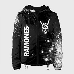 Куртка с капюшоном женская Ramones и рок символ на темном фоне, цвет: 3D-черный