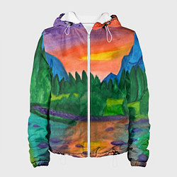 Куртка с капюшоном женская Закат на реке, цвет: 3D-белый