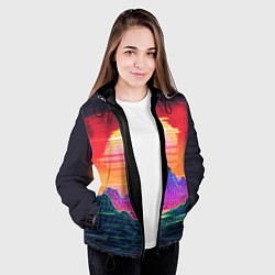 Куртка с капюшоном женская Синтвейв неоновые горы на закате, цвет: 3D-черный — фото 2