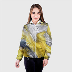 Куртка с капюшоном женская Благородный серо-золотой мрамор, цвет: 3D-белый — фото 2