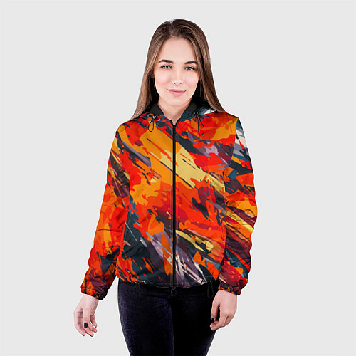 Женская куртка Оранжевые кляксы / 3D-Черный – фото 4