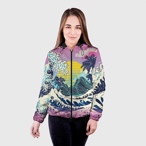 Женская куртка Штормовые океанские волны и пальмы / 3D-Черный – фото 4