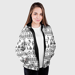 Куртка с капюшоном женская Черно-белый узор с оленями, цвет: 3D-черный — фото 2