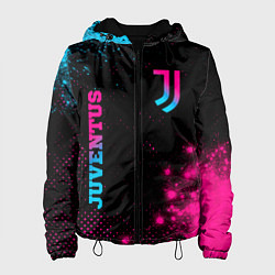 Куртка с капюшоном женская Juventus - neon gradient: надпись, символ, цвет: 3D-черный