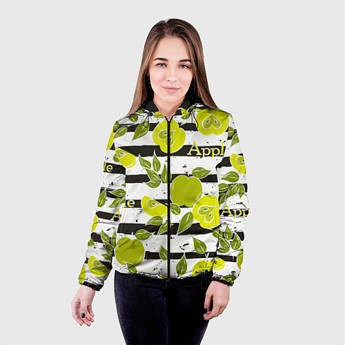 Женская куртка Яблоки на чёрно-белом фоне / 3D-Черный – фото 4