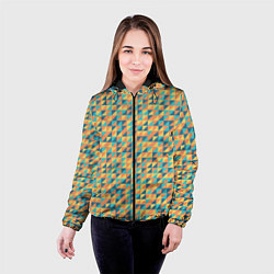 Куртка с капюшоном женская Абстрактный мозаичный узор, цвет: 3D-черный — фото 2