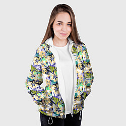 Куртка с капюшоном женская Цветочный узор на фоне в горошек, цвет: 3D-белый — фото 2