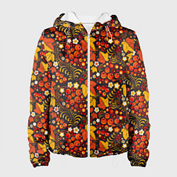 Куртка с капюшоном женская Хохлома-царица узоров, цвет: 3D-белый