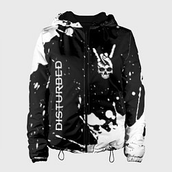 Куртка с капюшоном женская Disturbed и рок символ на темном фоне, цвет: 3D-черный