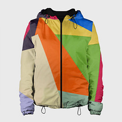 Куртка с капюшоном женская Геометрические разноцветные фигyры, цвет: 3D-черный