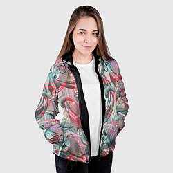 Куртка с капюшоном женская Оранжево- бирюзовый абстрактный модный узор, цвет: 3D-черный — фото 2