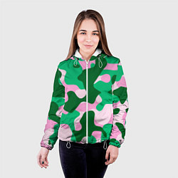 Куртка с капюшоном женская Абстрактные зелёно-розовые пятна, цвет: 3D-белый — фото 2