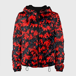 Куртка с капюшоном женская Красные бегонии, цвет: 3D-черный