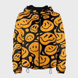 Куртка с капюшоном женская Растекающийся оранжевый смайл, цвет: 3D-черный
