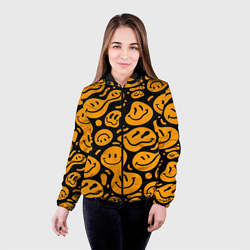 Женская куртка Растекающийся оранжевый смайл / 3D-Черный – фото 4