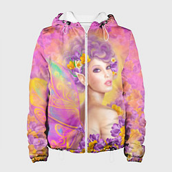 Куртка с капюшоном женская Розовая фея бабочка, цвет: 3D-белый