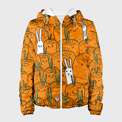 Куртка с капюшоном женская Милые кролики в морковном поле, цвет: 3D-белый