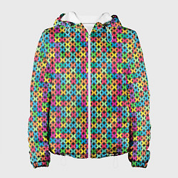 Куртка с капюшоном женская Яркие вязаные крестики, цвет: 3D-белый