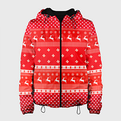Куртка с капюшоном женская Праздничный красный свитер, цвет: 3D-черный